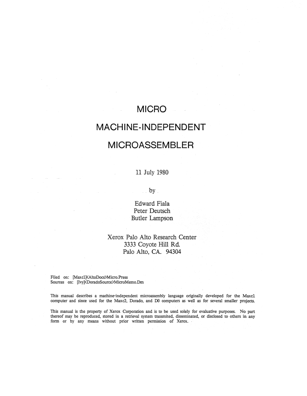 Micro Machine·Independent Microassembler