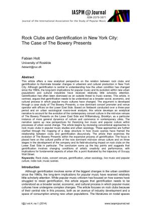 Rock Clubs and Gentrification in New York City: the Case of the Bowery Presents