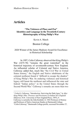 Identities and Language in the Twentieth-Century Historiography of King Philip’S War