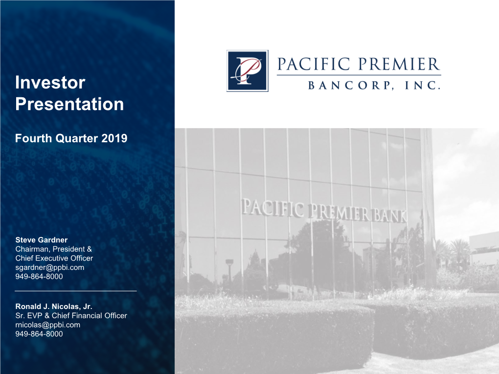 Pacific Premier Bancorp March 2020 Investor Presentation