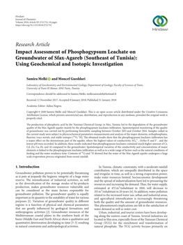 Impact Assessment of Phosphogypsum Leachate on Groundwater of Sfax-Agareb (Southeast of Tunisia): Using Geochemical and Isotopic Investigation