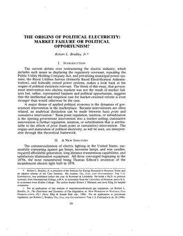 The Origins of Political Electricity: Market Failure Or Political Opportunism?