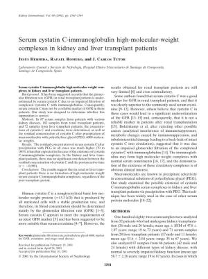 Serum Cystatin C-Immunoglobulin High-Molecular-Weight Complexes in Kidney and Liver Transplant Patients