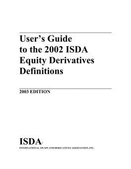 User's Guide to the 2002 ISDA Equity Derivatives Definitions