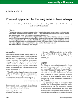 Practical Approach to the Diagnosis of Food Allergy