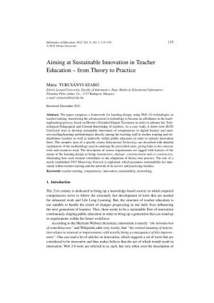 Aiming at Sustainable Innovation in Teacher Education – from Theory to Practice