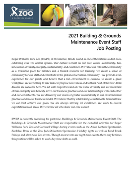2021 Building & Grounds Maintenance Event Staff Job Posting