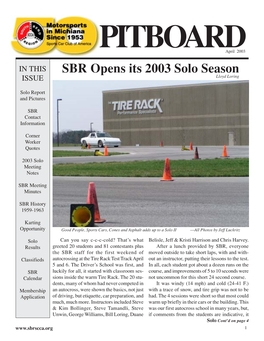 SBR Opens Its 2003 Solo Season ISSUE Lloyd Loring