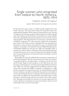 Single Women Who Emigrated from Iceland to North America, 1870–1914