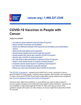 COVID-19 Vaccines in People with Cancer