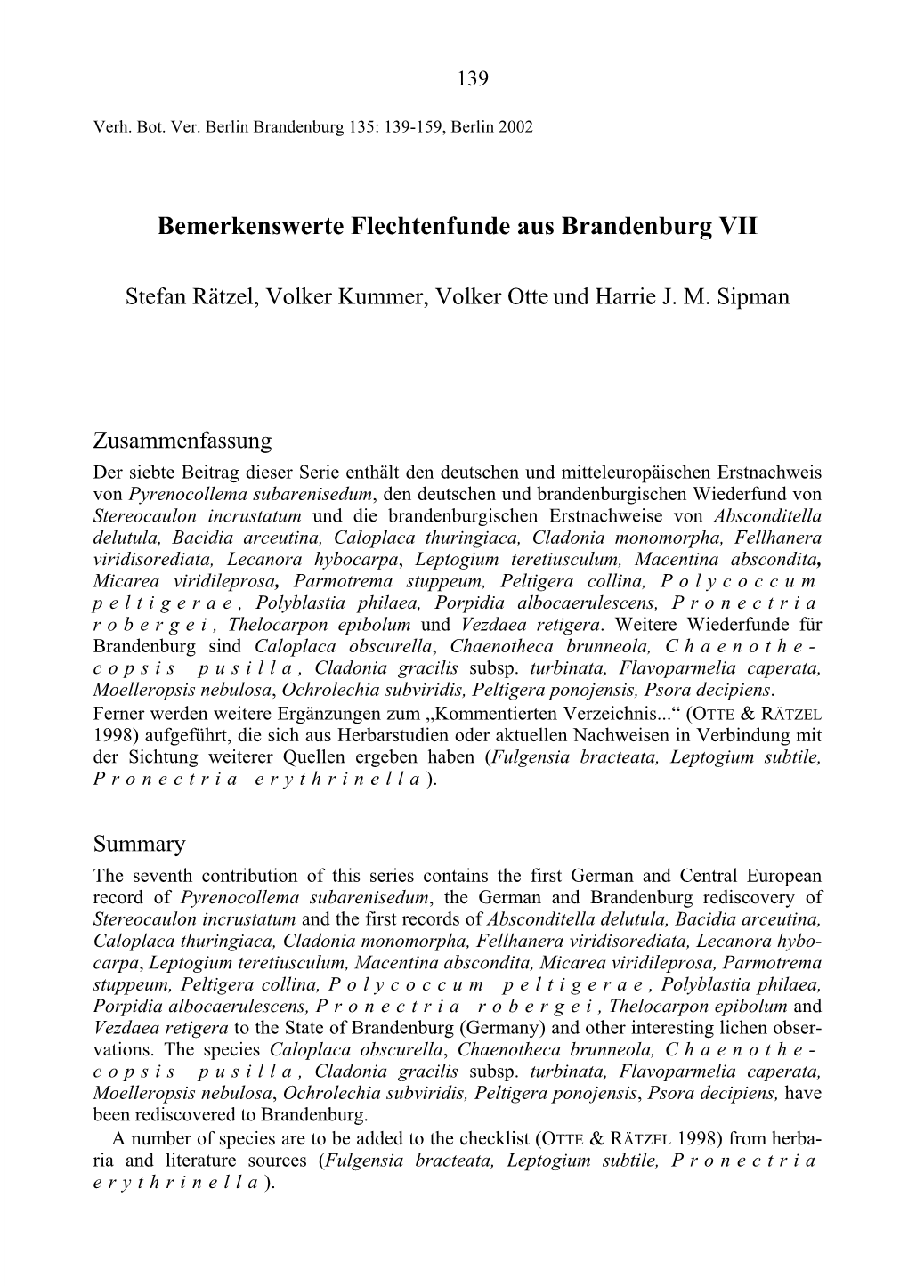 Bemerkenswerte Flechtenfunde Aus Brandenburg VII