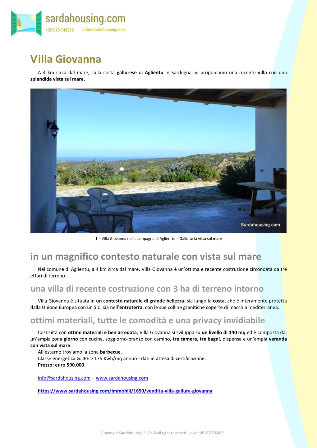 Villa Giovanna in Vendita Sulla Costa Di Aglientu Gallura Sardegna