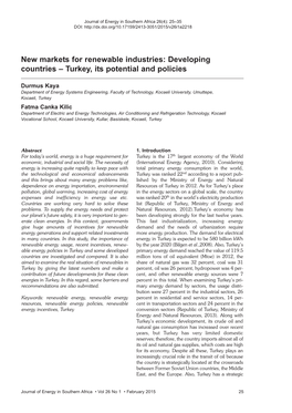 New Markets for Renewable Industries: Developing Countries – Turkey, Its Potential and Policies