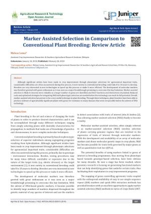 Marker Assisted Selection in Comparison to Conventional Plant Breeding: Review Article