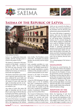 Saeima of the Republic of Latvia Which Are Not Covered by the Rules of Procedure