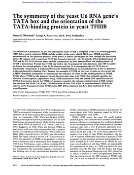 The Symmetry of the Yeast U6 RNA Gene's TATA Box and the Orientation of the TATA-Binding Protein in Yeast TFIIIB