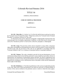 Colorado Revised Statutes 2016 TITLE 16