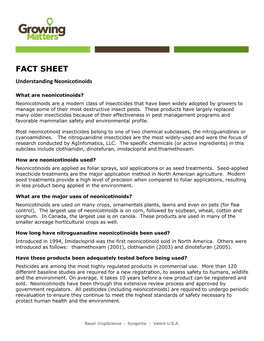 Fact Sheet – Understanding Neonicotinoids