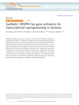 Synthetic CRISPR-Cas Gene Activators for Transcriptional Reprogramming in Bacteria