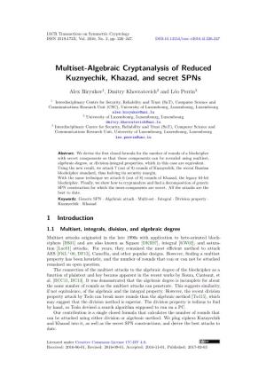 Multiset-Algebraic Cryptanalysis of Reduced Kuznyechik, Khazad, and Secret Spns
