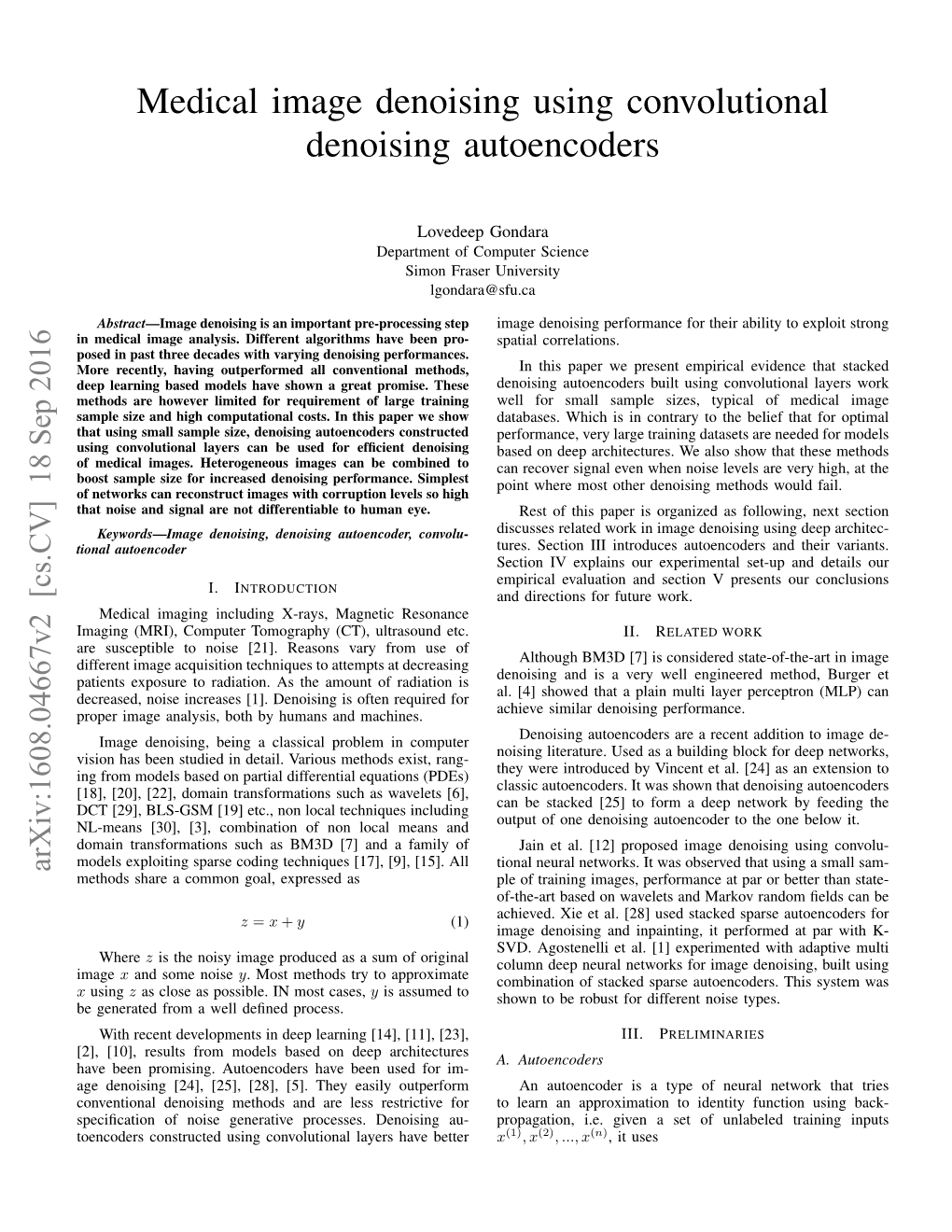 Medical Image Denoising Using Convolutional Denoising Autoencoders