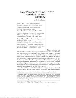 New Perspectives on American Grand Strategy New Perspectives on Colin Dueck American Grand Strategy a Review Essay