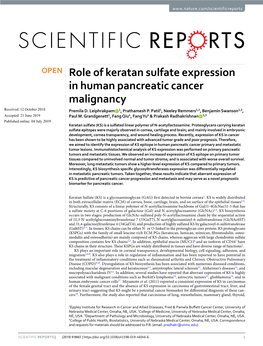 Role of Keratan Sulfate Expression in Human Pancreatic Cancer Malignancy Received: 12 October 2018 Premila D