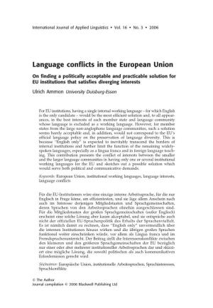 Language Conflicts in the European Union W 321 of Official EU Language