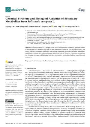 Chemical Structure and Biological Activities of Secondary Metabolites from Salicornia Europaea L