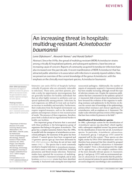 An Increasing Threat in Hospitals: Multidrug-Resistant Acinetobacter Baumannii