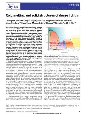 Cold Melting and Solid Structures of Dense Lithium