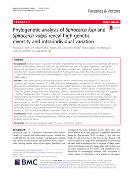 Phylogenetic Analysis of Spirocerca Lupi and Spirocerca Vulpis Reveal High Genetic Diversity and Intra-Individual Variation