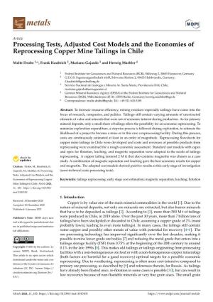 Processing Tests, Adjusted Cost Models and the Economies of Reprocessing Copper Mine Tailings in Chile
