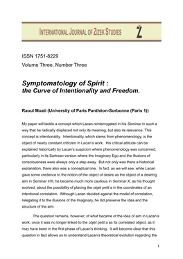 Symptomatology of Spirit : the Curve of Intentionality and Freedom
