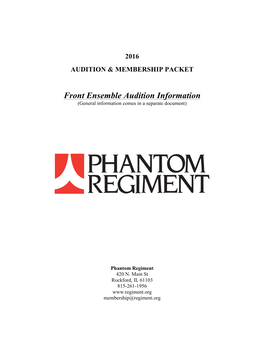 Front Ensemble Audition Information (General Information Comes in a Separate Document)