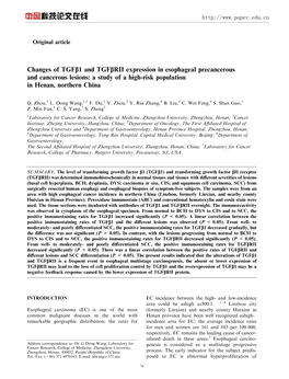 Changes of Tgfb1 and Tgfbrii Expression in Esophageal Precancerous and Cancerous Lesions: a Study of a High-Risk Population in Henan, Northern China