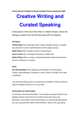 Creative Writing and Curated Speaking
