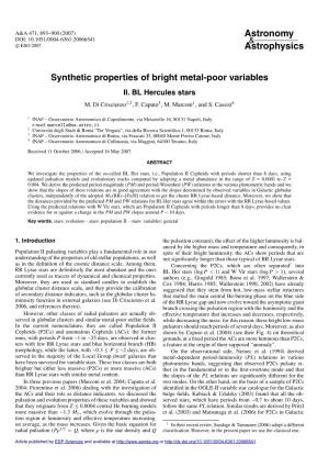 Synthetic Properties of Bright Metal-Poor Variables II