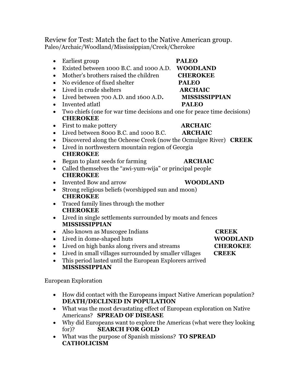 Review for Test: Match the Fact to the Native American Group