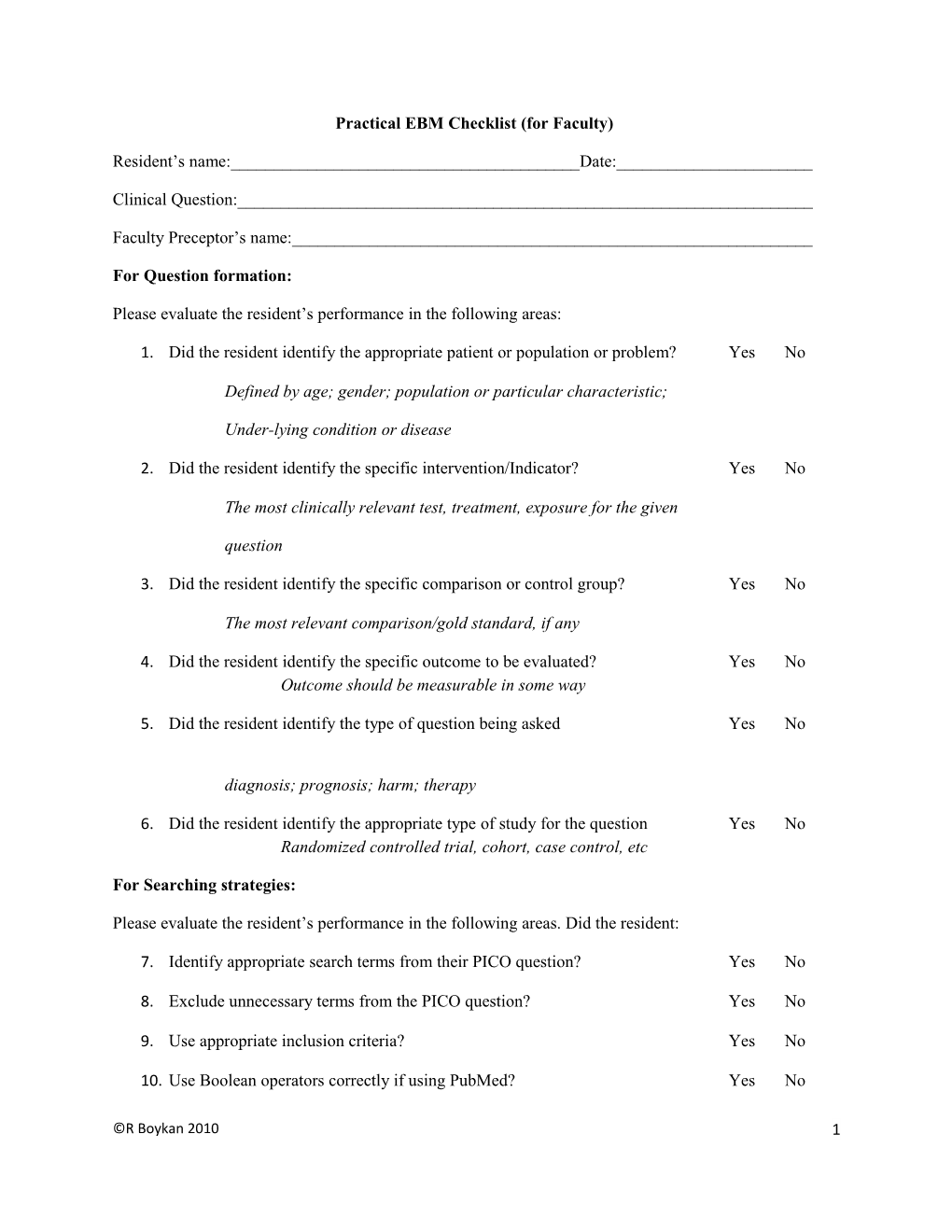 Practical EBM Checklist (For Faculty)