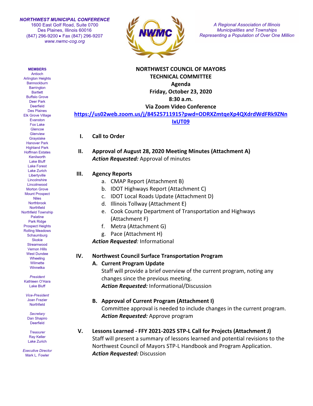 NORTHWEST COUNCIL of MAYORS TECHNICAL COMMITTEE Agenda