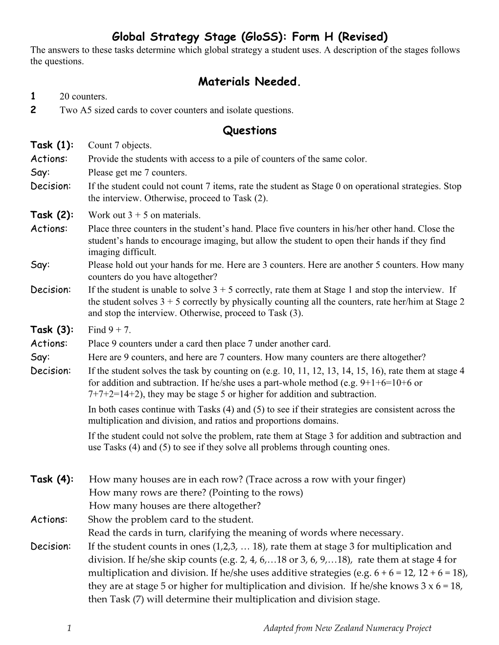 Global Strategy Stage (Gloss): Form H (Revised)