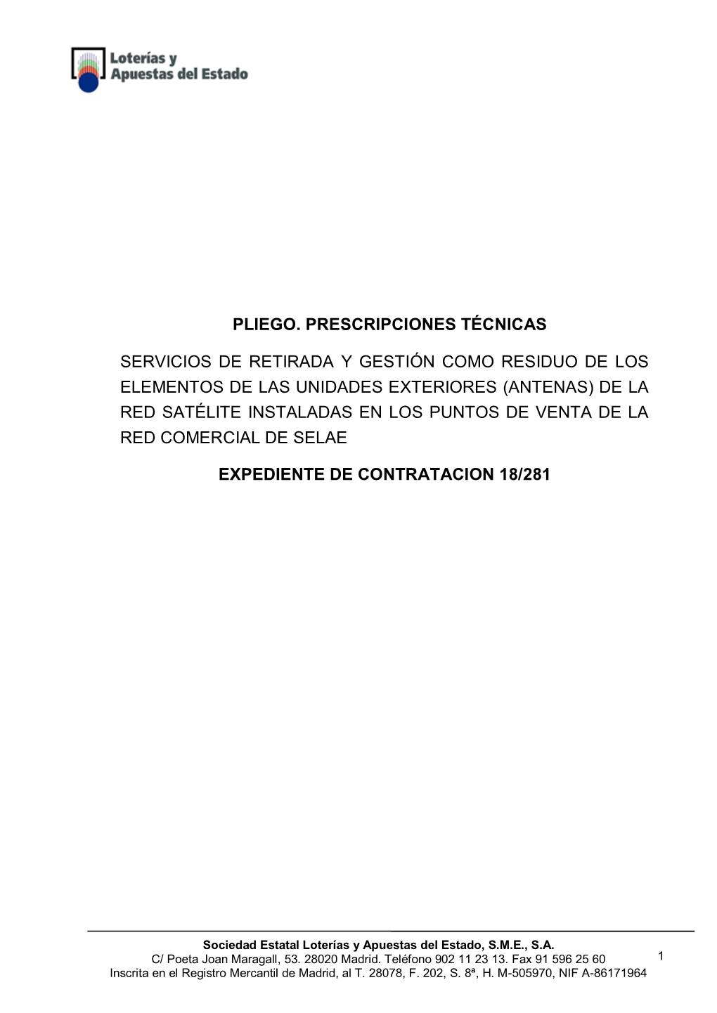 Pliego. Prescripciones Técnicas