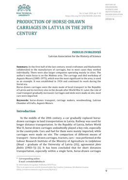 Production of Horse-Drawn Carriages in Latvia in the 20Th Century