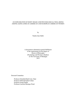 AN EXPLORATION of BODY IMAGE and PSYCHOLOGICAL WELL-BEING AMONG AGING AFRICAN AMERICAN and EUROPEAN AMERICAN WOMEN by Natalie Ja