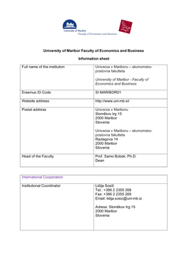 University of Maribor Faculty of Economics and Business