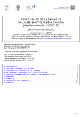 BASSE VALLÉE DE LA BIENNE DE VAUX-LES-SAINT-CLAUDE À CHANCIA (Identifiant National : 430020165)