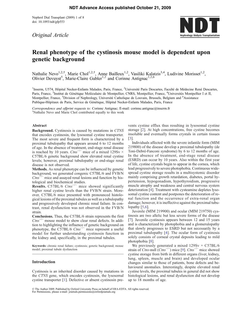 Renal Phenotype of the Cystinosis Mouse Model Is Dependent Upon Genetic Background