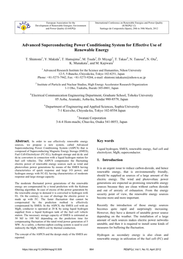 Advanced Superconducting Power Conditioning System for Effective Use of Renewable Energy