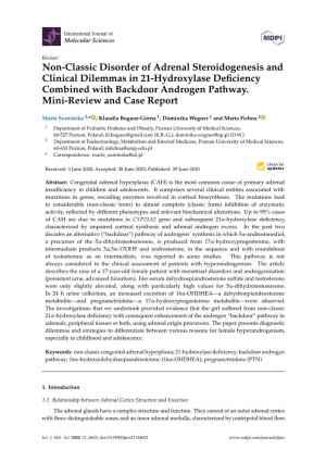 Non-Classic Disorder of Adrenal Steroidogenesis and Clinical Dilemmas in 21-Hydroxylase Deficiency Combined with Backdoor Androg